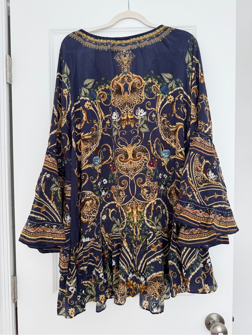 Camilla Navy and Gold Print Mini Dress - Picture 2 of 6